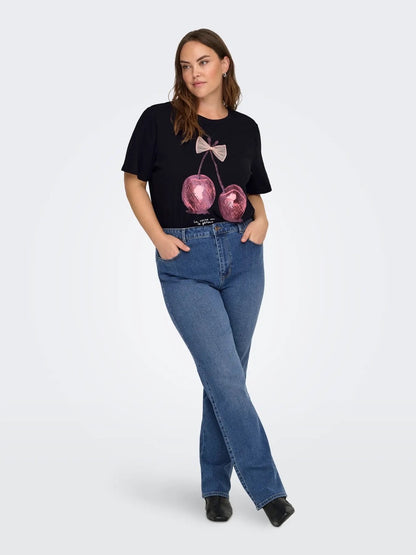 sort t-shirt med print. ONLY Carmakoma CARKITA Tee Black cherry bow