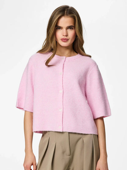 PIECES PCSILLY SS O-NECK KNIT CARDIGAN | Roseate Spoonbill Mel