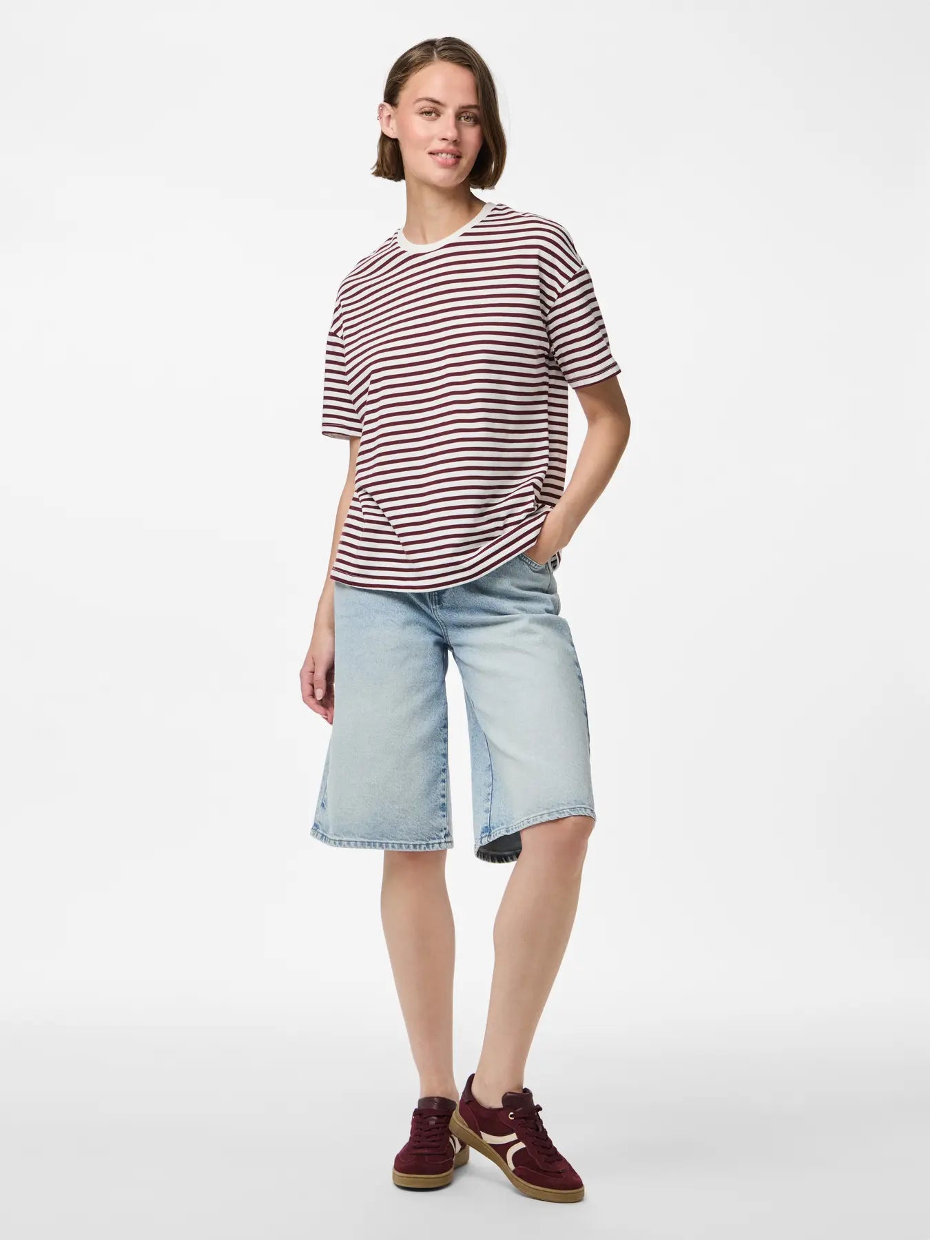 PIECES PCSADIE 2/4 TEE JRS | Cloud Dancer Tawney port