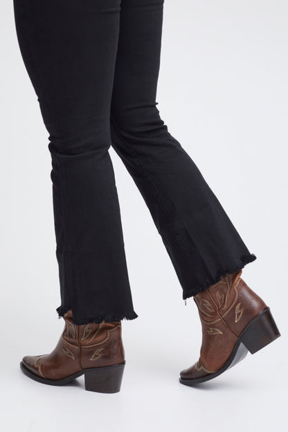 sorbet sorte jeans bælte med rund spænde flæser ved bukseben SBANITA PANT Jet Black