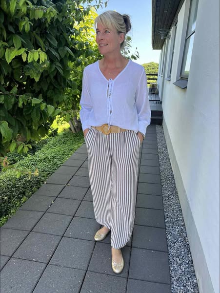 Stribet bukser med bælte one-size