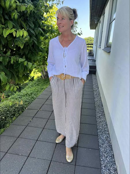 Stribet bukser med bælte one-size