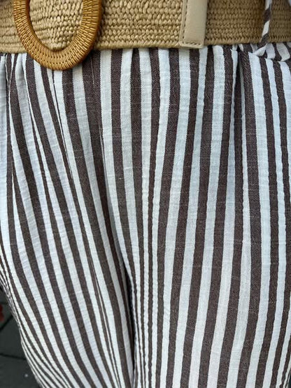 Stribet bukser med bælte one-size