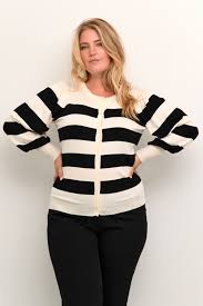 Kaffe Curve Black/Turtledove Bold Stripe | KCmalan Wide Stripe Cardigan