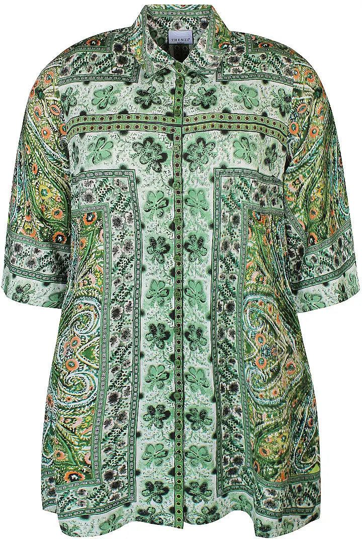 ZHENZI ZH-Tami 1090 - Shirt dress 3/4 sl | Palm leaf