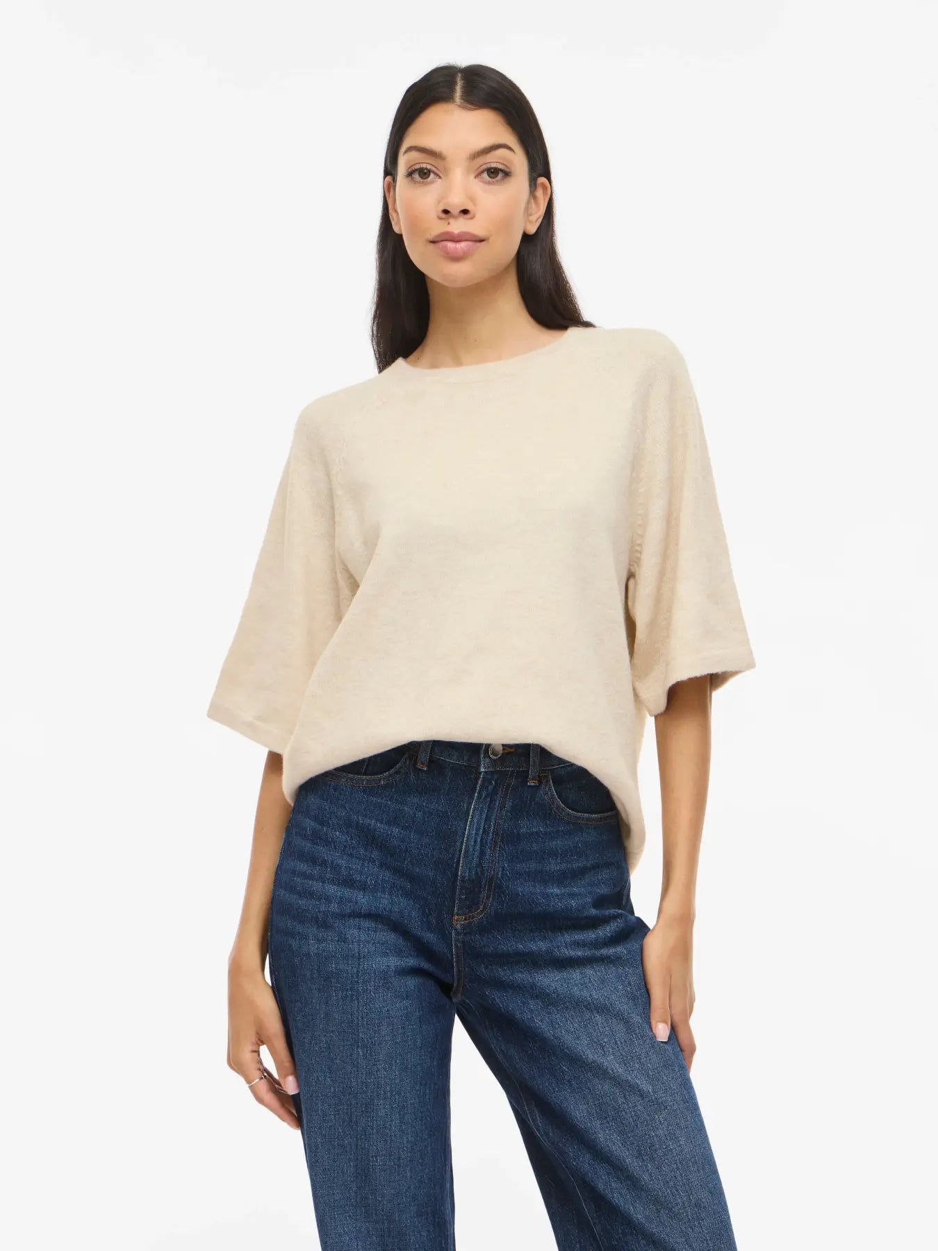 VILIGA 2/4 O-NECK KNIT TOP  - Birch