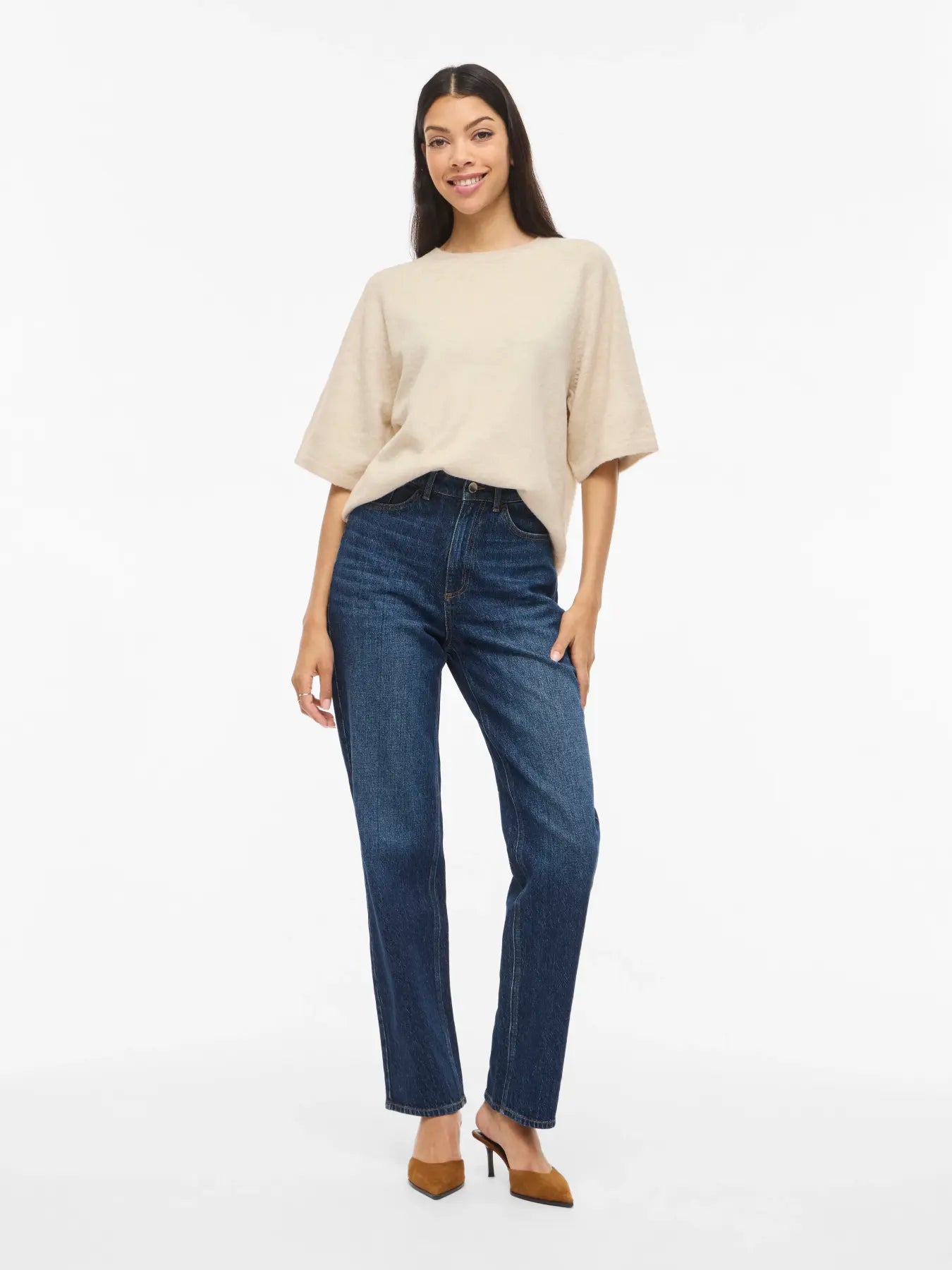 VILIGA 2/4 O-NECK KNIT TOP  - Birch