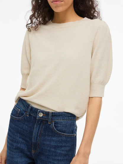 VILA VIRIL KURZÄRMELIGES STRICKTOP | Super Light Neutral