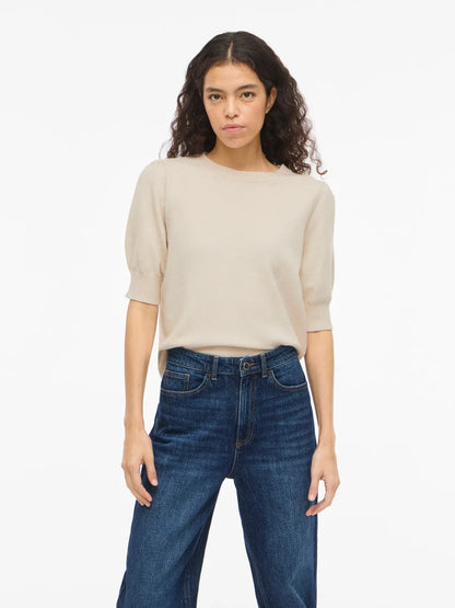 VILA VIRIL KURZÄRMELIGES STRICKTOP | Super Light Neutral