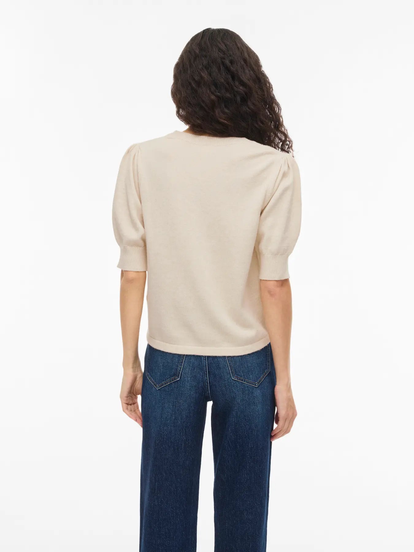 VILA VIRIL KURZÄRMELIGES STRICKTOP | Super Light Neutral