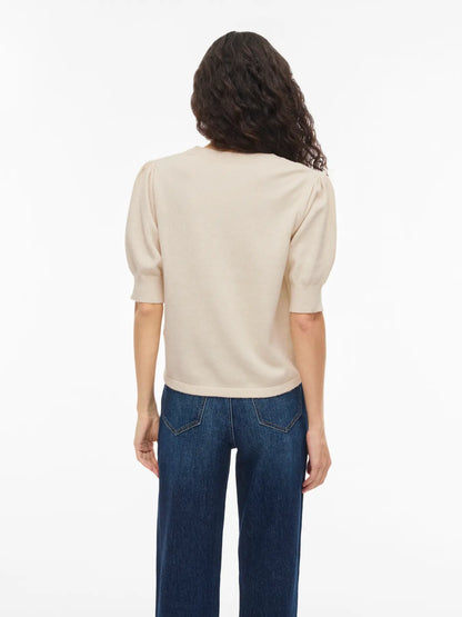 VILA VIRIL KURZÄRMELIGES STRICKTOP | Super Light Neutral