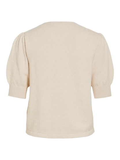 VILA VIRIL KURZÄRMELIGES STRICKTOP | Super Light Neutral