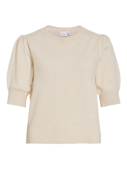VILA VIRIL KURZÄRMELIGES STRICKTOP | Super Light Neutral