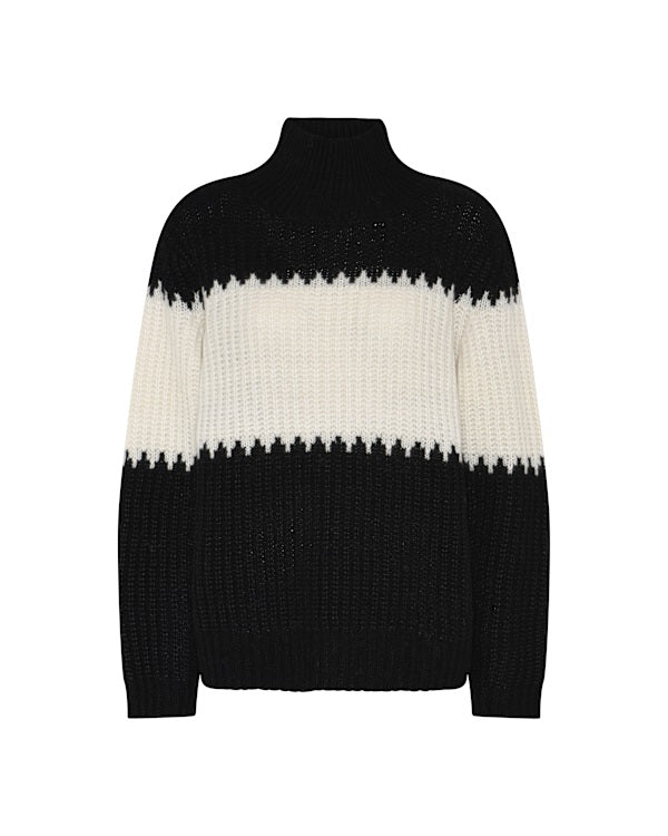 høj hals på sort strik med hvid Humble MASONHBS Pullover Black comb