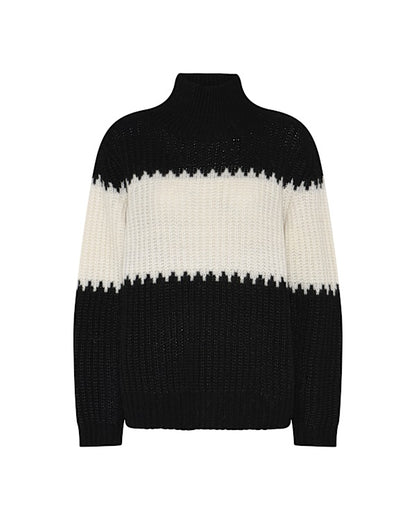 høj hals på sort strik med hvid Humble MASONHBS Pullover Black comb