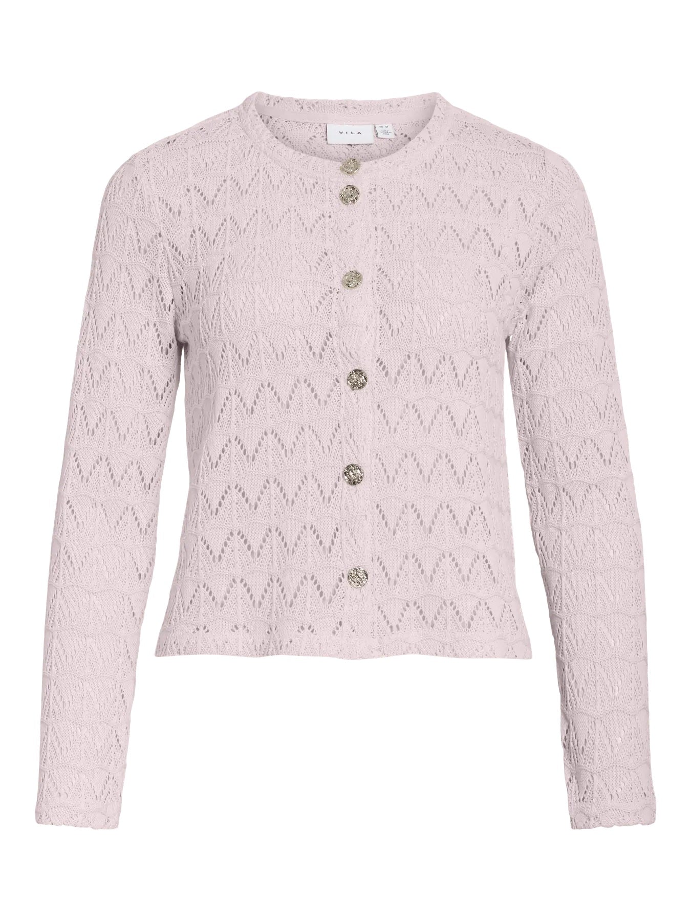 VILA hulmønstret cardigan med knapper – lys rosa