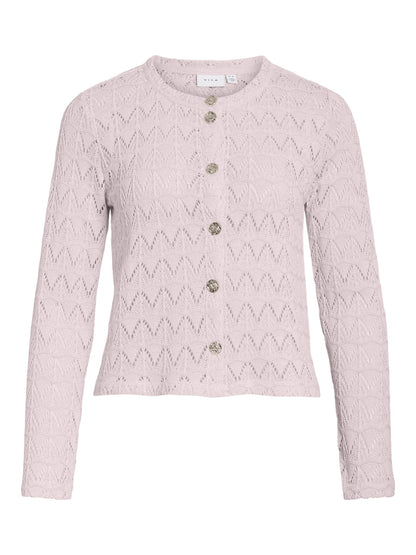 VILA hulmønstret cardigan med knapper – lys rosa